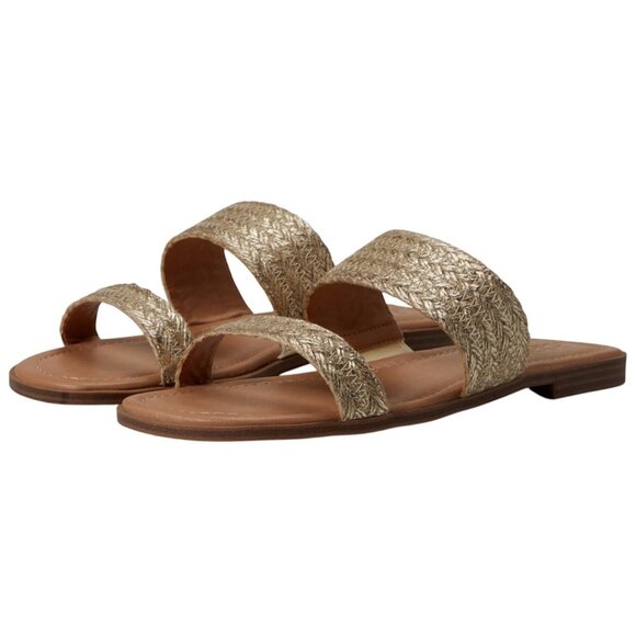FARYL Carmen Gold Raffia Slides Size 6.5 New In Box - Picture 2 of 10